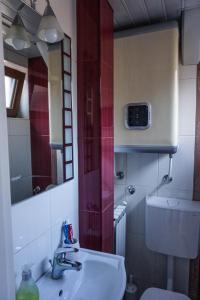 a bathroom with a sink and a mirror at Studio K2 in Skopje