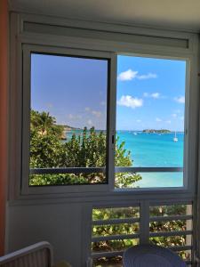 een raam met uitzicht op de oceaan bij F1 vue mer, accès plage, en centre-ville in Le Gosier