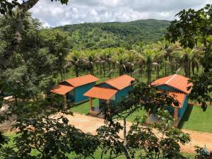 an aerial view of a resort with palm trees at Pousada Casa Ferreira in Pirenópolis