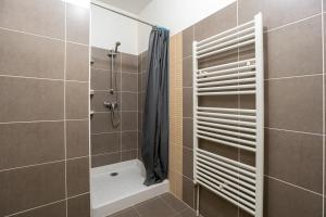 ein Bad mit Dusche und Duschvorhang in der Unterkunft L'Arbre Rouge & L'Arbre Vert in Jonzac