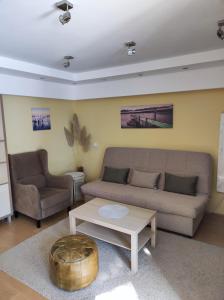 een woonkamer met een bank en een salontafel bij Apartman Anka in Divčibare