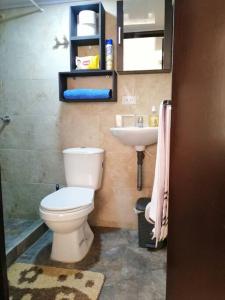 y baño con aseo y lavamanos. en Apartaestudio tipo LOFT INDEPENDIENTE, en Bogotá