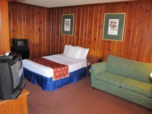 ein Schlafzimmer mit einem Bett, einem Sofa und einem TV in der Unterkunft Hancock Motel in Hancock