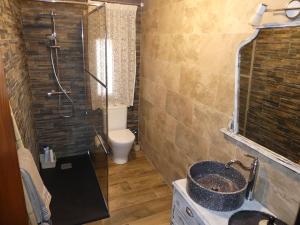 a bathroom with a shower and a sink and a toilet at Casa Carrasquillas in Cañada del Hoyo