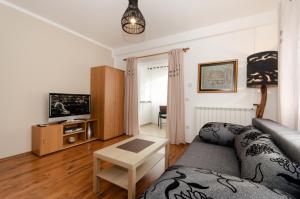 salon z kanapą i telewizorem w obiekcie Apartments Villa Amfora w Rovinj