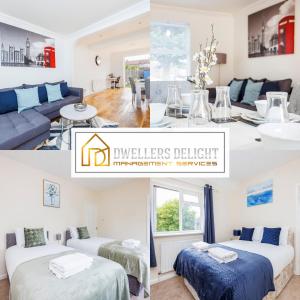 a collage of photos of a living room and a living room at Newly Launched 2 Bed Home in Dagenham ~London with free Wifi & Off-Street Parking in Goodmayes
