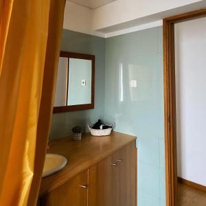 ポンタ・デルガダにあるApartamento Central Antero de Quentalのバスルーム(洗面台、鏡付)