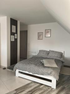 una camera bianca con un grande letto di Przytulny apartamentt a Jabłonka