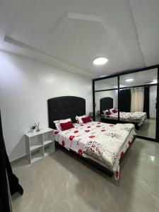 a bedroom with a large bed and a mirror at Room in Apartment - Grande Chambre Avec Toilette Integrees in Dakar