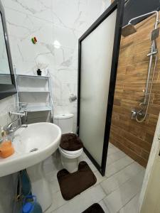 a bathroom with a toilet and a sink and a shower at Room in Apartment - Grande Chambre Avec Toilette Integrees in Dakar