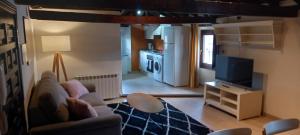 a living room with a couch and a tv at Casas Recuero in Chinchón