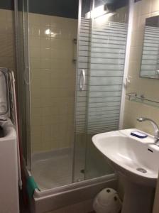 ein Bad mit einer Dusche, einem Waschbecken und einer Dusche in der Unterkunft Studio 2 lits . 500m des thermes. 1 km du Lac in Cazaubon