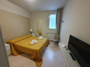 a hotel room with a bed and a television at Hotel Cumilì in Capo di Ponte