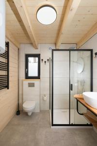 łazienka z toaletą i umywalką w obiekcie Ostoja Notecka w mieście Wieleń