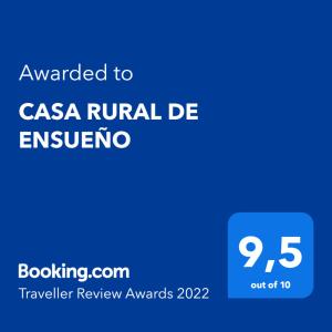 Certifikát, ocenenie alebo iný dokument vystavený v ubytovaní CASA RURAL DE ENSUEÑO