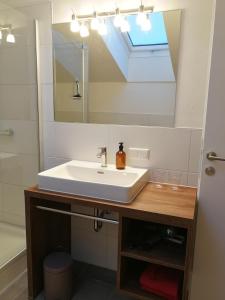 ein Bad mit einem Waschbecken und einem Spiegel in der Unterkunft Quartier No. 7 - Serviced Living in Grödig