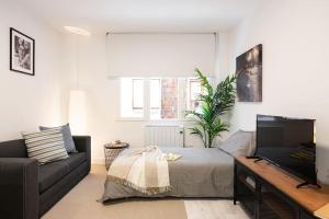 een woonkamer met een bank en een tv bij Apartamento Frida centro Gijón in Gijón