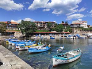 a group of boats are docked in a harbor at Sveti Vlas Sky Dreams Apartment in Sveti Vlas