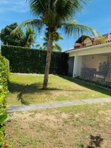 a palm tree in a yard next to a house at Casa Tunis - poucos passos do mar in Paulista
