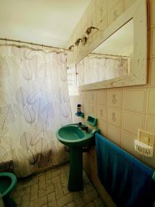 a bathroom with a green sink and a mirror at Pampa Downtown Lodge in Mendoza +20 photos