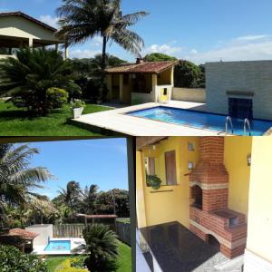 two pictures of a house and a swimming pool at Casa de Temporada Meaipe in Guarapari
