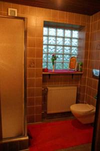 uma casa de banho com um WC e uma janela em Bayerischer Hof em Amorbach