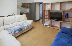 een woonkamer met een witte bank en een tv bij 7 Bedroom Stunning Home In Vicdessos in Vicdessos