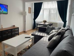 a living room with a couch and a table at Apartament Cina in Huşi