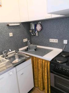 a kitchen with a sink and a stove at Ferienwohnung Central in Bad Steben