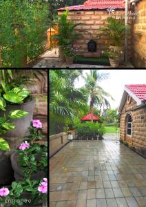 two pictures of a house and a courtyard with flowers at Dreamland by Nature's Abode® Villas in Ahmedabad