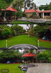 two pictures of a park with a pavilion and a garden at Dreamland by Nature's Abode® Villas in Ahmedabad