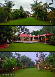 two pictures of a house and a green yard at Dreamland by Nature's Abode® Villas in Ahmedabad