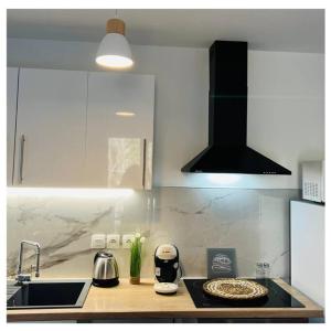 a kitchen with a counter with a sink and a stove at Home Sweet Home in Gex