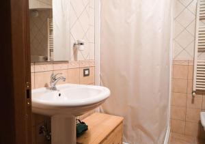 baño con lavabo y cortina de ducha en GINESTRA Apartment en San Potito