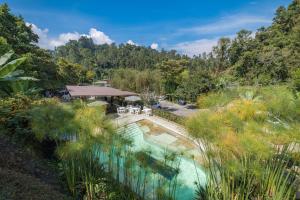 an overhead view of a pool with a gazebo and trees at Hotel Termales Tierra Viva in Manizales