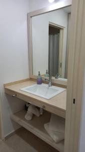 a bathroom with a white sink and a mirror at Patagonia Home in Cipolletti