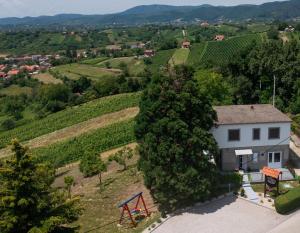an aerial view of a white house with a vineyard at Family friendly house with a parking space Jastrebarsko, Prigorje - 20705 in Jastrebarsko