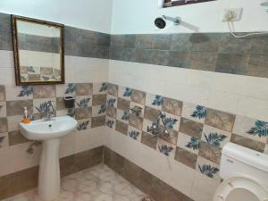 カウサニにあるHimalive Homestayのバスルーム(洗面台、鏡、トイレ付)