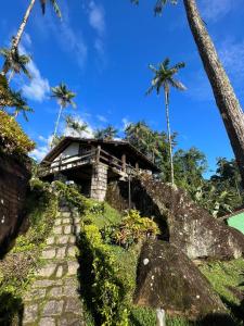 a house on a hill with palm trees at Chalé vista exuberante na Serrinha do Alambari in Resende