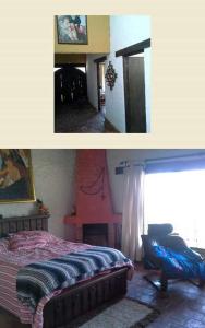 2 fotos de un dormitorio con 1 cama en una habitación en Villa Sofia, en Fúquene
