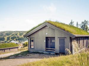 a building with a grassy roof on top of a hill at 10 person holiday home in F vang in Favang