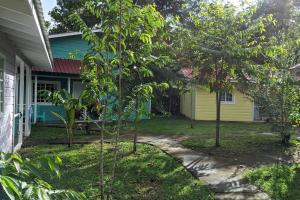 a yellow house with trees in front of it at Big Creek Casita in Bocas del Toro