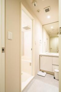 a bathroom with a sink and a mirror at Section L Residence Ginza in Tokyo