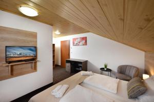 a hotel room with a bed and a tv at Vila Martina in Poprad