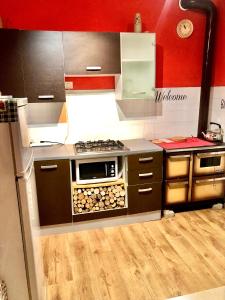 Il comprend une cuisine équipée d'un four et de plaques de cuisson. dans l'établissement Accogliente appartamento in centro, à Frabosa Soprana