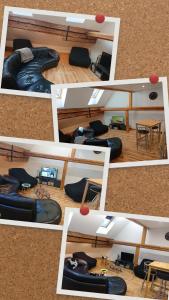 a collage of photos of a living room with a couch at Grande maison de ville rénovée,au cœur du village in Villard-de-Lans