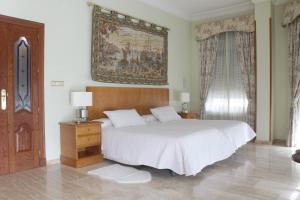 ein Schlafzimmer mit einem Bett und einem Wandgemälde in der Unterkunft Casa del Sol in Cieza