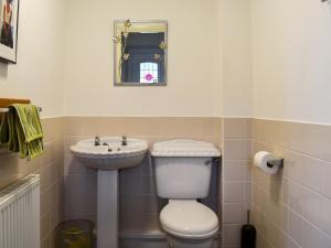 y baño con lavabo, aseo y espejo. en Beech Cottage - Uk42883, en Benllech