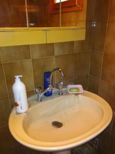 a bathroom sink with a soap dispenser on it at Christos ΙΙ in Asvestokhórion