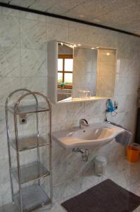 a bathroom with a sink and a mirror at Ferienwohnungen Haus Reineck in Bayerisch Eisenstein